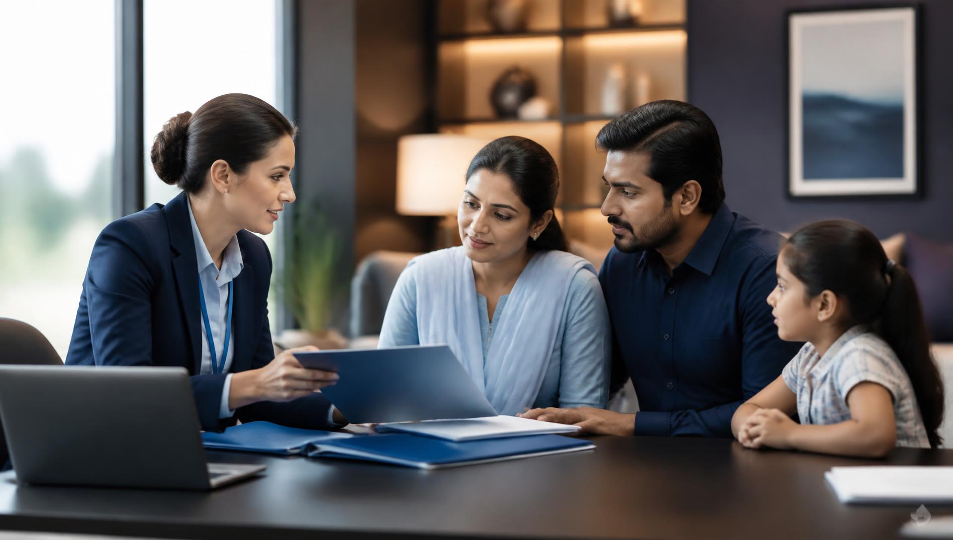 Illustration: a coordinator explaining medical documents to a family